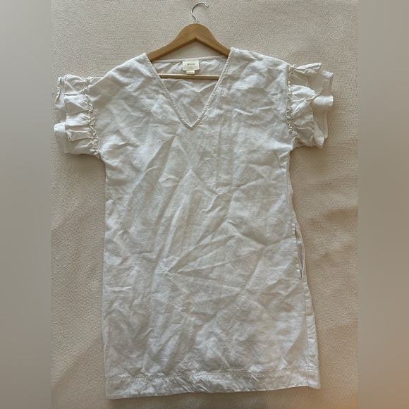 Anthropologie Maeve Lottie Flutter Tubin Linen Ruffle Sleeve White Dress - Picture 8 of 8